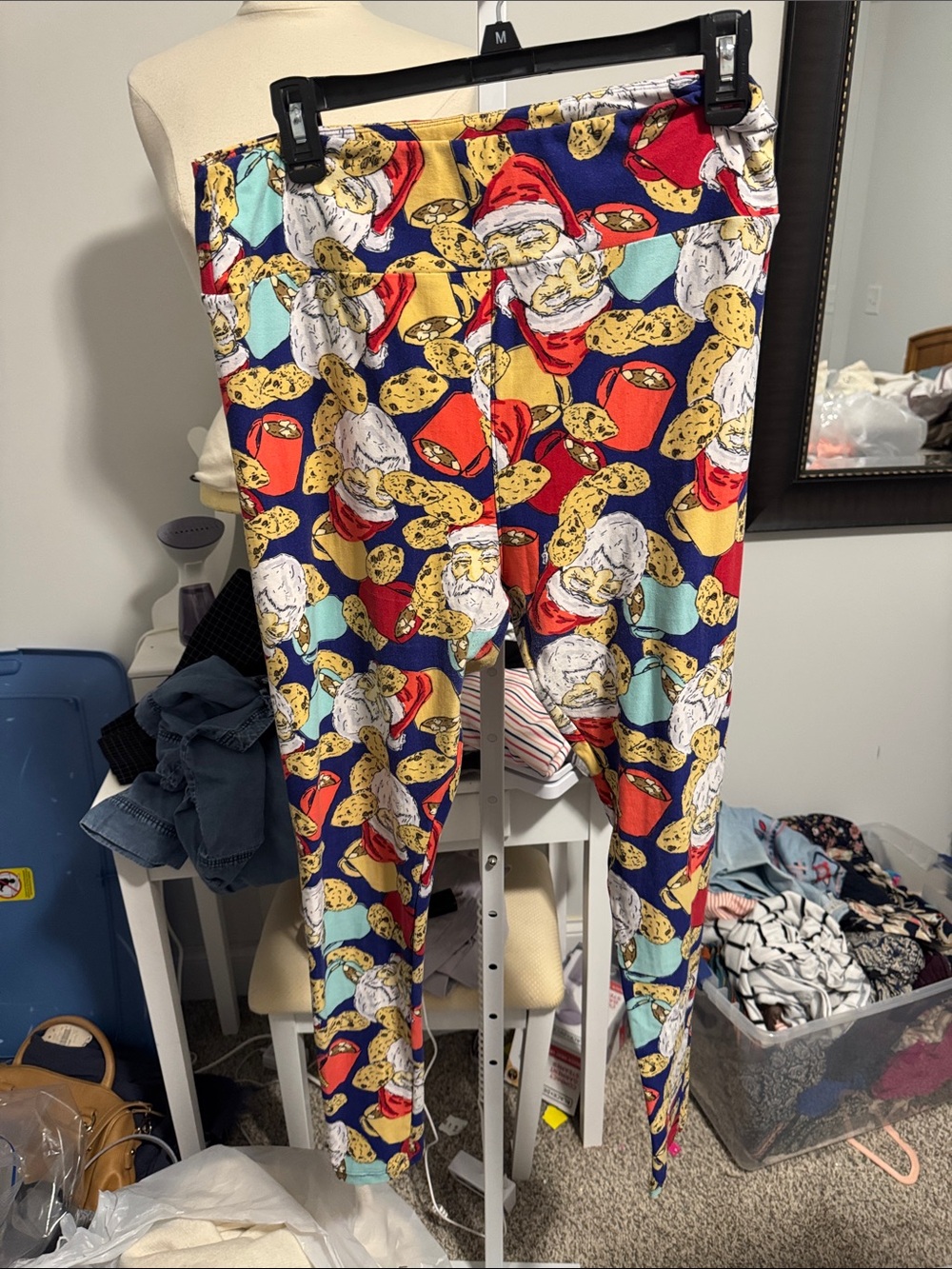 LuLaRoe Navy Santa and Cookie Print Kids Pajama Bottoms